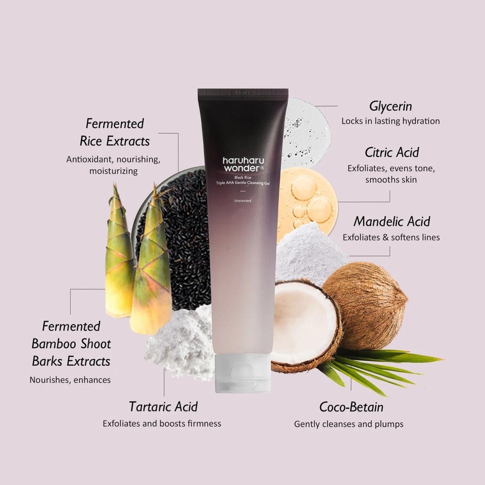 Haruharu Wonder Black Rice Triple AHA Gentle Cleansing Gel Unscented K Beauty - Picture 3 of 9